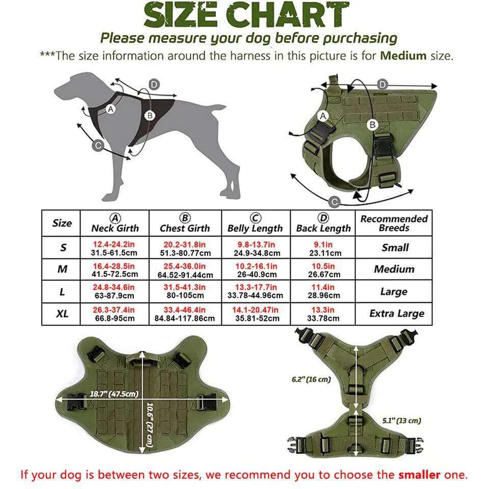 Tactical Leash Collar Molle Pouches For Medium Large Dogs Training Military Pet Vest Adjustable Service Dog Harness Bamubi