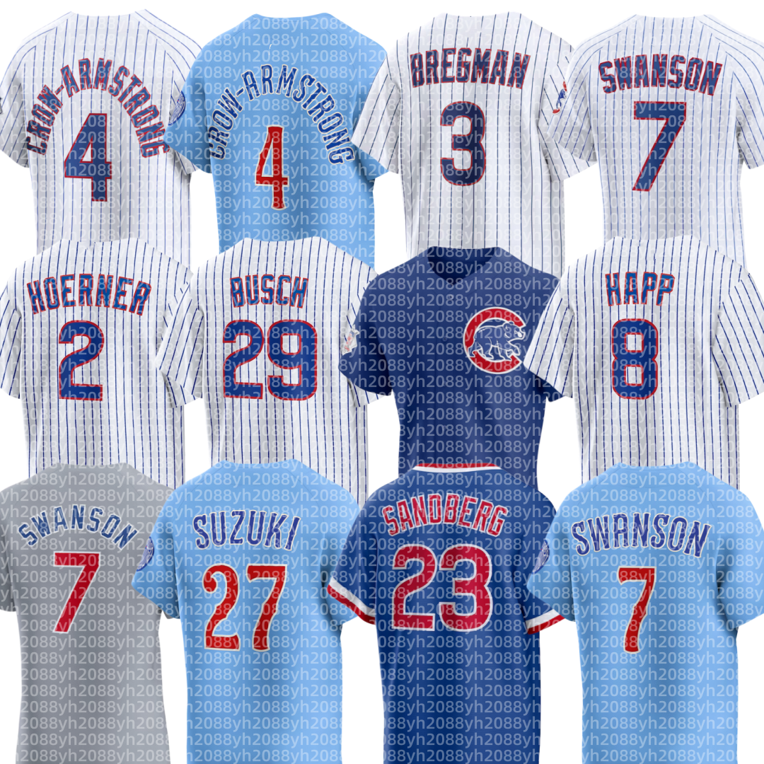 Cubs Baseball Jersey Custom Ryne Sandberg Dansby Swanson Pete Crow-Armstrong Alex Bregman Seiya Suzuki Nico Hoerner Ian Happ Michael Busch Shota Imanaga Matt Shaw