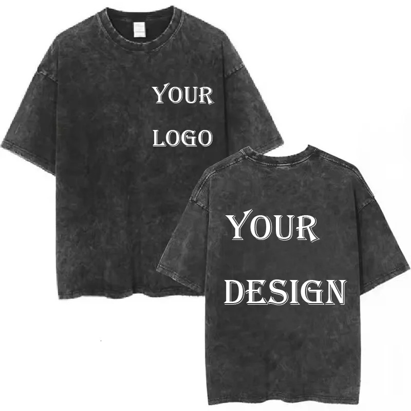 Unisex Cotton Washed Tshirt Customized Printed T Shirt Harajuku Top DIY Your Like Po or T-shirt Fashion Custom Top 260304