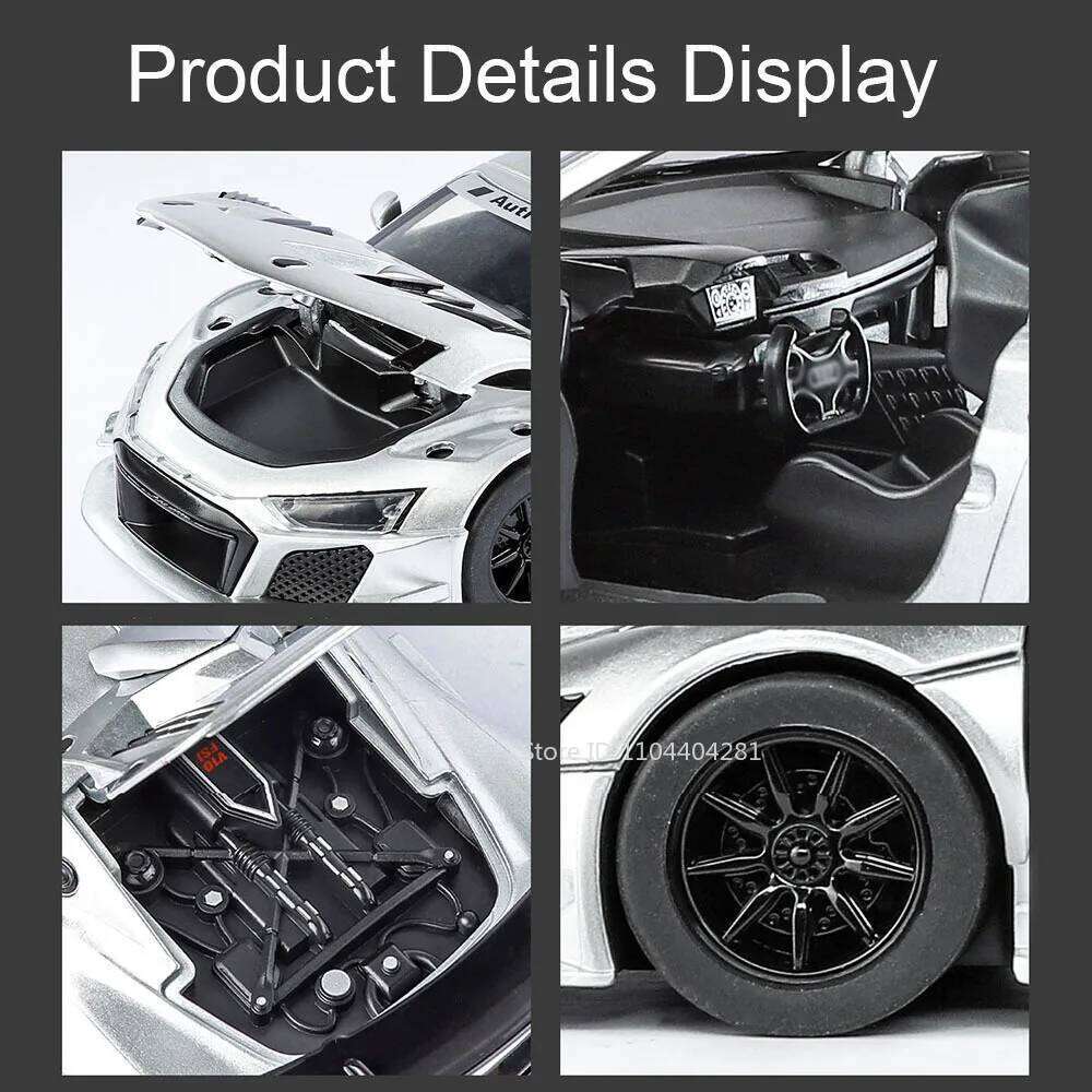 1:24 R8 LMS GT2 A6L Alloy Car Diecast Model Toys Sound Light Pull Back Miniature Vehices Doors Opened Cars Childen Collect Gifts Z260307