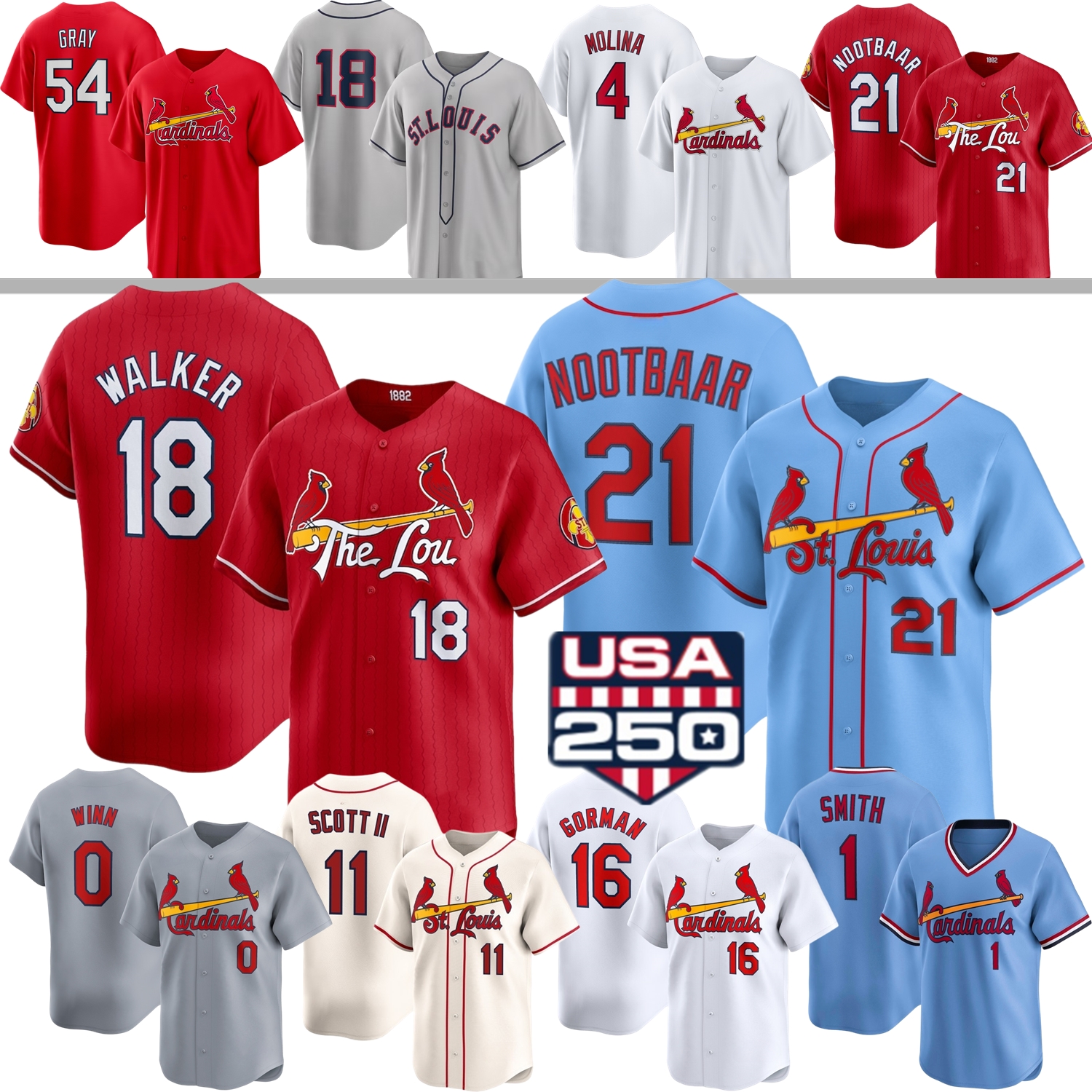 2026 St. Louis Cardinal Jersey JJ Wetherholt Tink Hence Walker Lars Nootbaar Masyn Winn Victor Scott II Nolan Gorman Burleson Herrera Musial Pujols Molina Smith