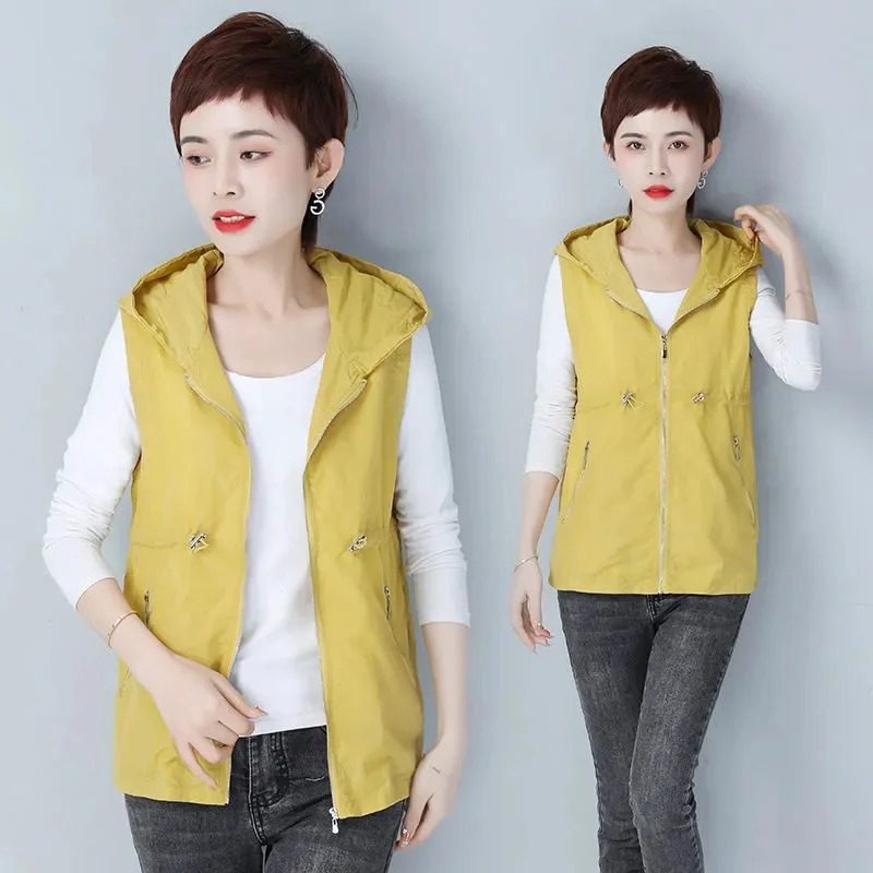 Thin Summer Womens Vest Jacket Short Hooded Sleeveless Coat Female Solid color Casual Liner Waistcoat Jackets Tops 260306
