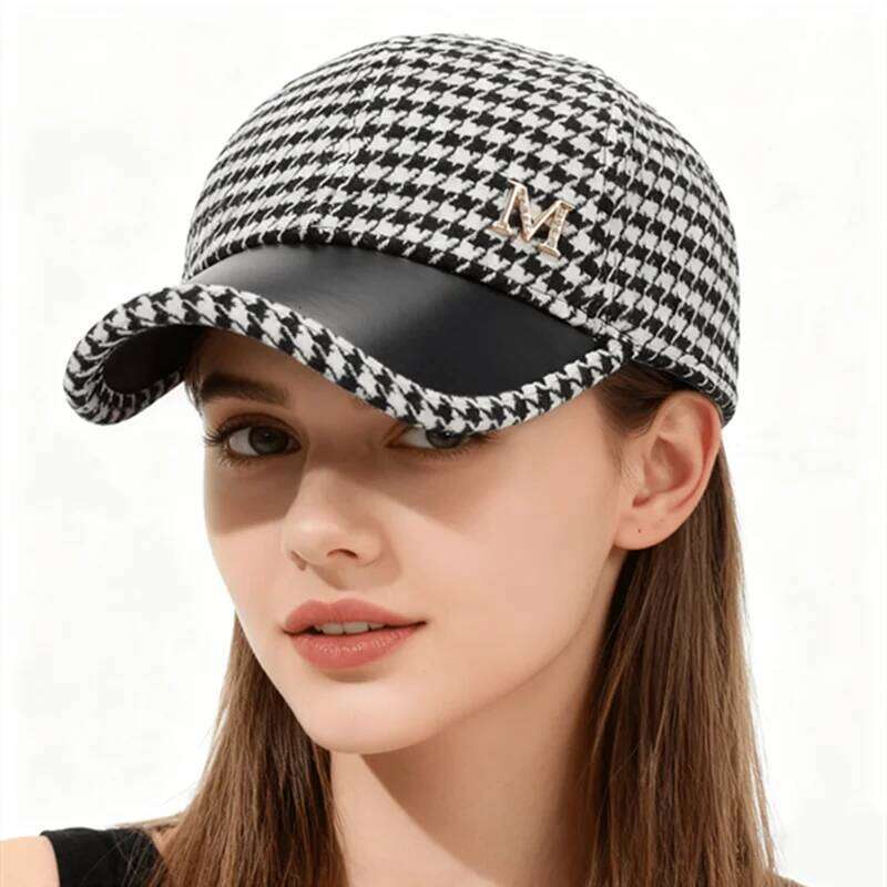 Autumn & Winter New Style Houndstooth Wool Blend Baseball Cap, Women's Versatile Fashion Cotton Hat Y260304