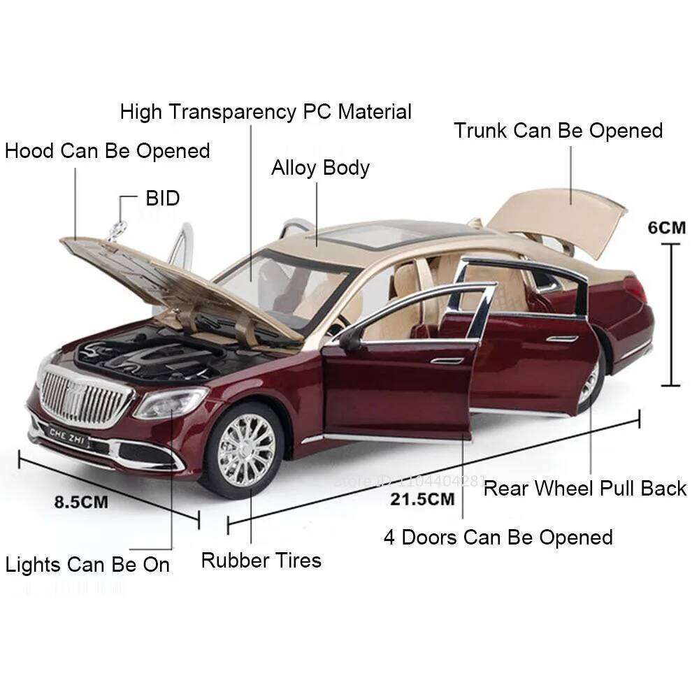 1:24 Scale GLS600 E300el Diecast Alloy Models Toys Cars 6 Doors Opened with Sound Light Pull Back Vehices Boys Birthday Present Z260306