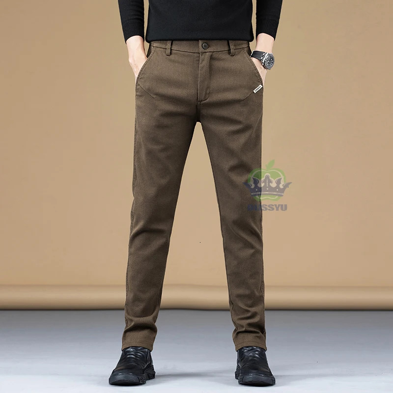 Autumn Winter High Quality Cotton Fabric Casual Pants Men Slim Fit Grey Black Korea Work Classic Cargo Trousers Male 28-38 260305