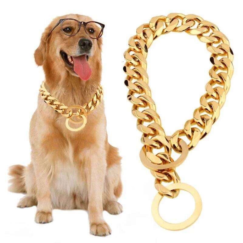 Luxury Gold Pet Necklace Dog Chain Choker For Pitbull Teddy French Bulldog Metal Collar Pets Jewelry Products 26Y0301