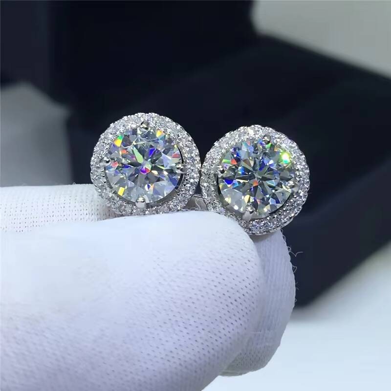 Warehouse Luxury Moissanite Stud 925 Sterling Silver Men Women Jewelry Flower Cluster Halo Diamond Earrings Silver Moissanite