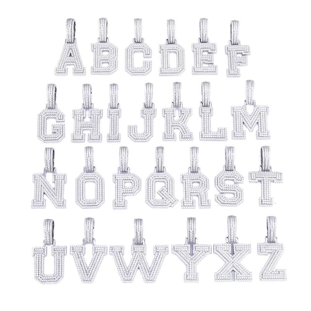 Custom Wholesale Men Hip Hop Jewelry 925 Sterling Silver Iced Out Mossanite Moissanite Necklace Chain A-z Initial Letter Pendant