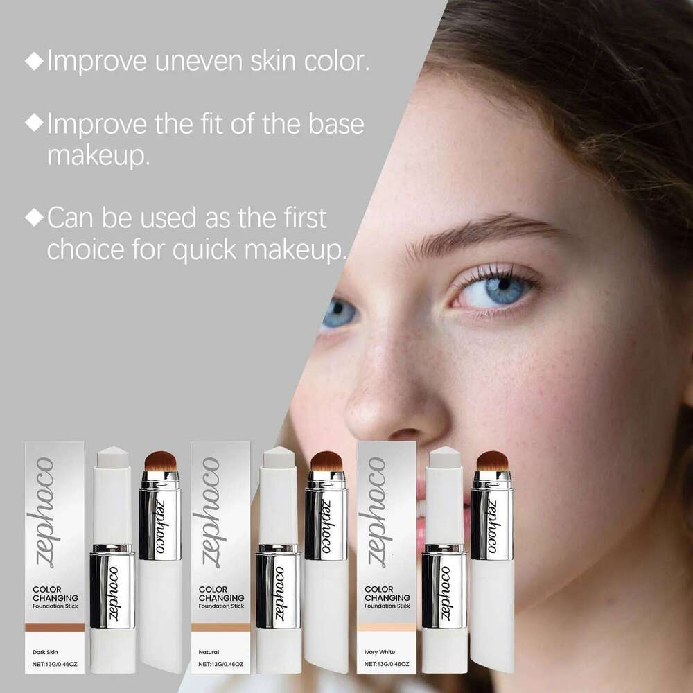 2-in-1 Color Changing Foundation Stick Moisturizing Brightening Matte High Concealer Lightweight Long Lasting Base Makeup 26L0306