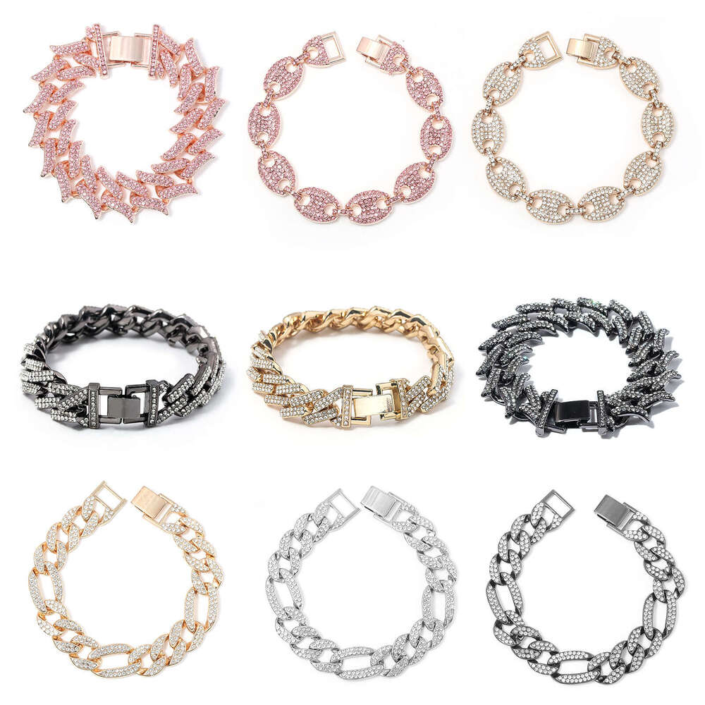 Best-selling in Europe and America, high-quality alloy heavy-duty Cuban chain diamond-studded men's rap hip-hop chunky bracelet
