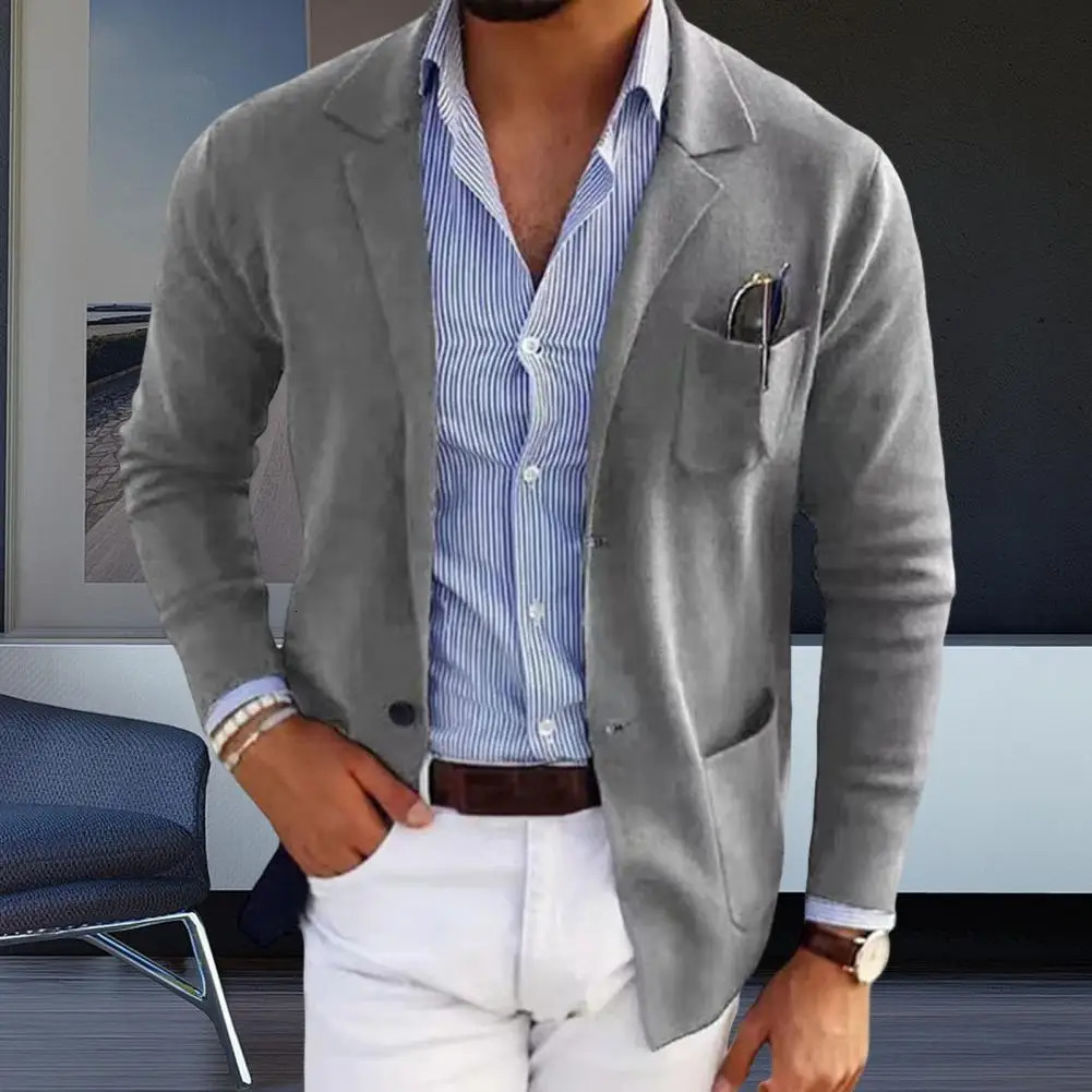 Casual Men Blazers Solid Color Lapel Long Sleeve Single-Breasted Suit Coat Business Outerwear Suit Jacket With Pockets 260306