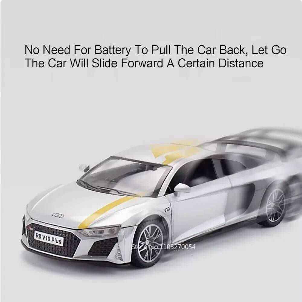 1:32 R8 V10 PLUS C260L Alloy Diecast Car Model Toys Sound Light Pull Back Doors Opened Rubber Tires Miniature Vehices Boys Gifts Z260306