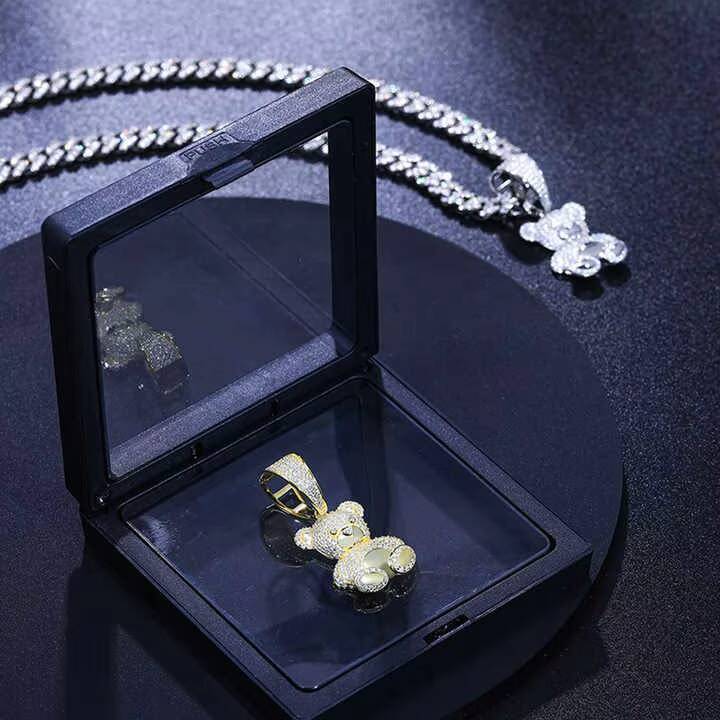 Wholesale 925 Sterling Silver Hip Hop Jewelry VVS Moissanite Iced Teddy Bear Pendant Necklace Cute Pass Diamond Tester
