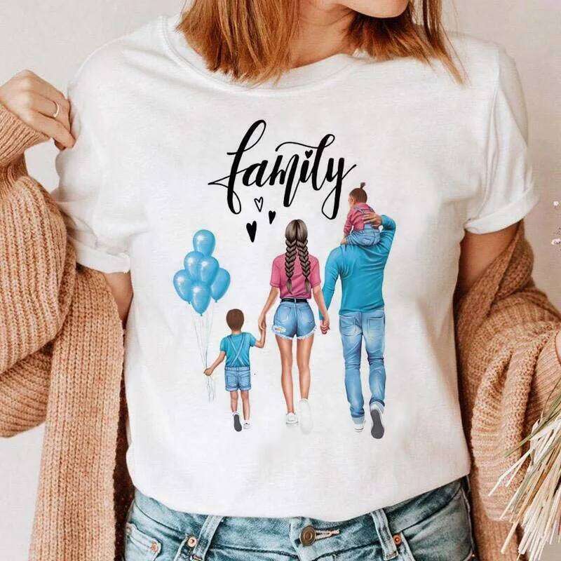 Maycaur Women Cartoon Mom Boy Girl Print Mother Lady T-shirts Casual Top T Shirt Ladies Womens Graphic Female Tee T-Shirt XJ260306