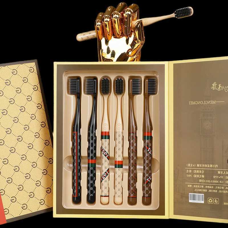 Luxury 6-Piece Toothbrush Set Premium Soft Bristles for Gentle Adult Oral Care Elegant Monogram Gift Box Design for Daily UseT260307