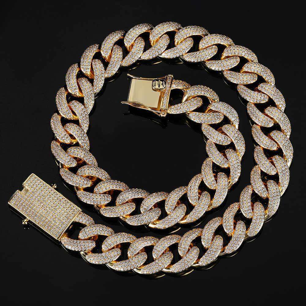 European and American jewelry hot sale: Hip-hop 18mm three-row full-diamond Cuban necklace, high-quality micro-inlaid zircon hip-hop necklace