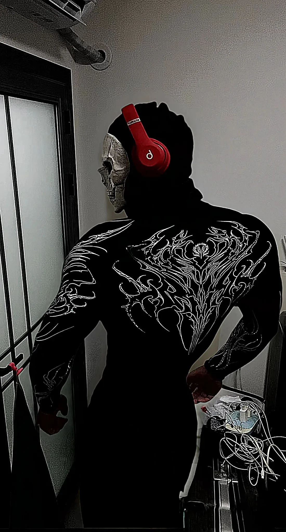 Mens High Neck Long Sleeved T-shirt With Gothic Abstract Pattern Printed Motorcycle Cyberpunk Style Street Long Sleeved T-shirt 260304