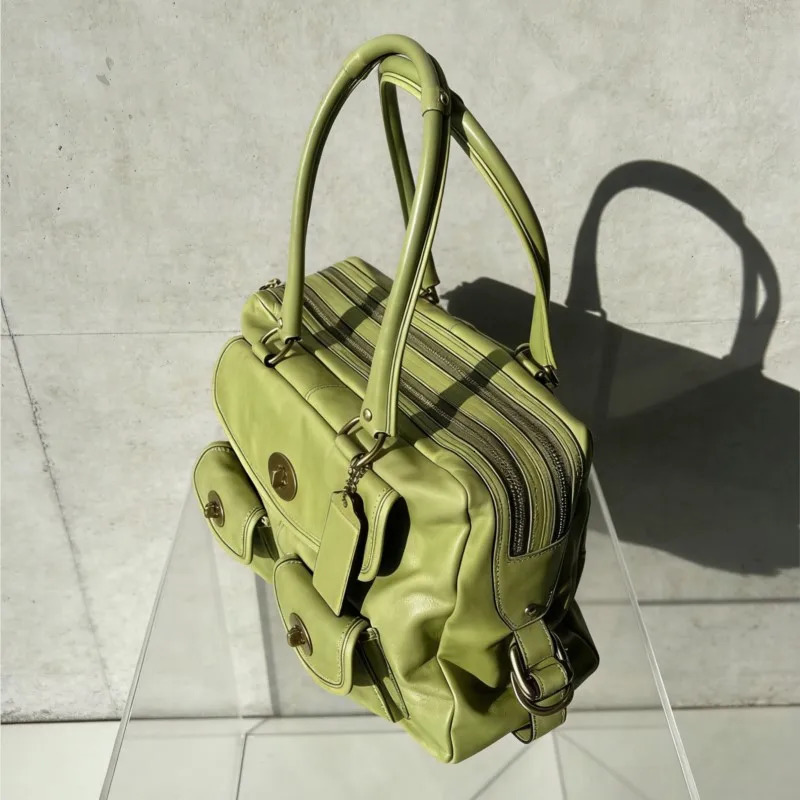 Vintage Green Lock Handbag Women PU Leather Large Capacity Shoulder Bags Ladies Harajuku Y2k Aesthetics Versatile Crossbody Bags 260302