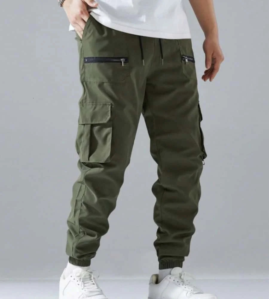 Zipper Men Flap Pocket Side Drawstring Waist Mens Cargo Pants Men Baggy Khaki Trousers Men Thin Cargo Pants Back To School 260305