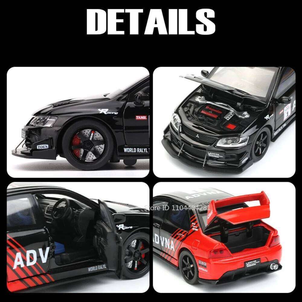 1:32 Mitsubishi EVO Evolution Toys Diecast Alloy Model Miniature Car 6 Doors Opened Sound Light Pull Back Vehices Friend's Gifts Z260306
