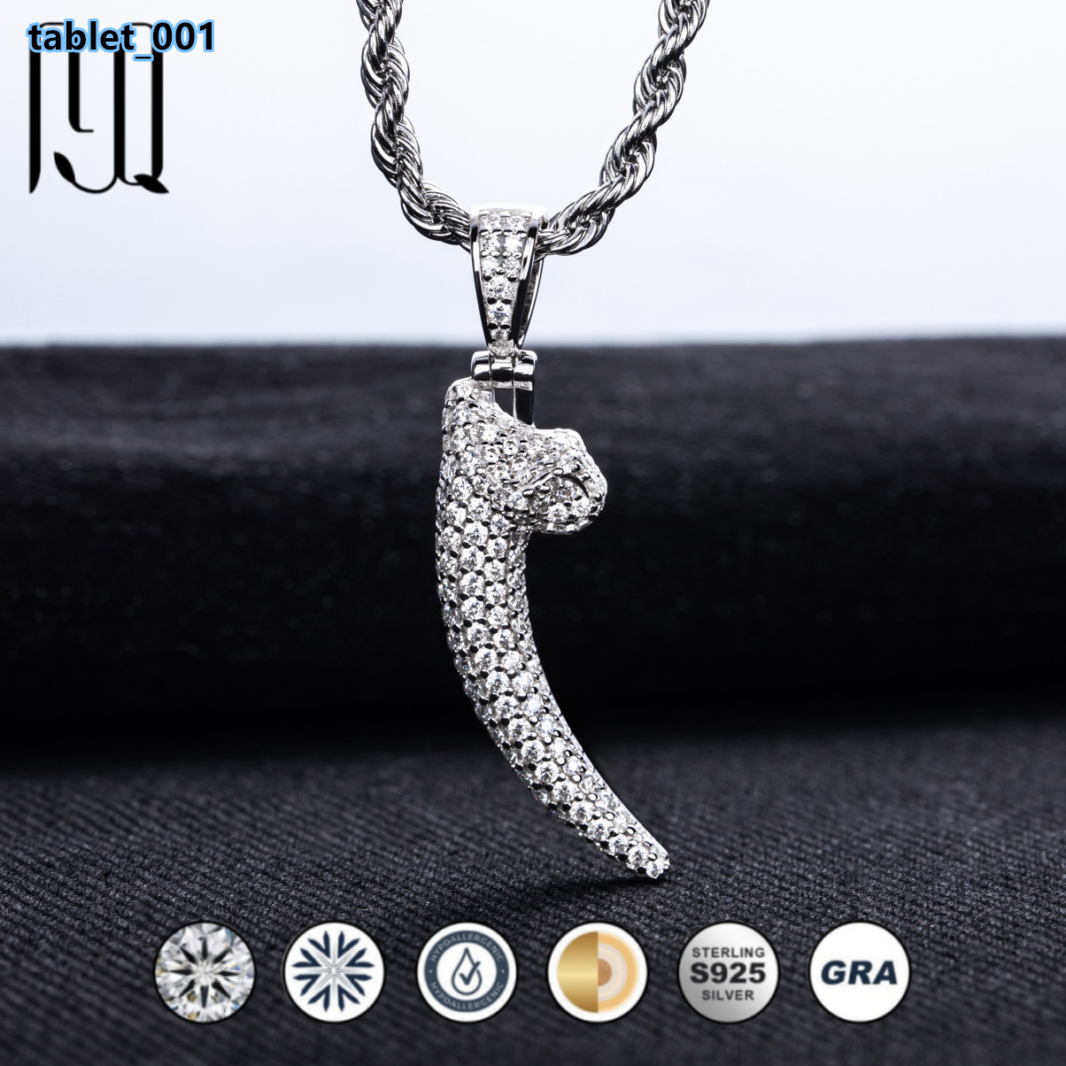 New Wolf Fang Pendant Necklace Mens Hip Hop Style in S925 Sterling Silver with Moissanite Unisex Fang Necklace