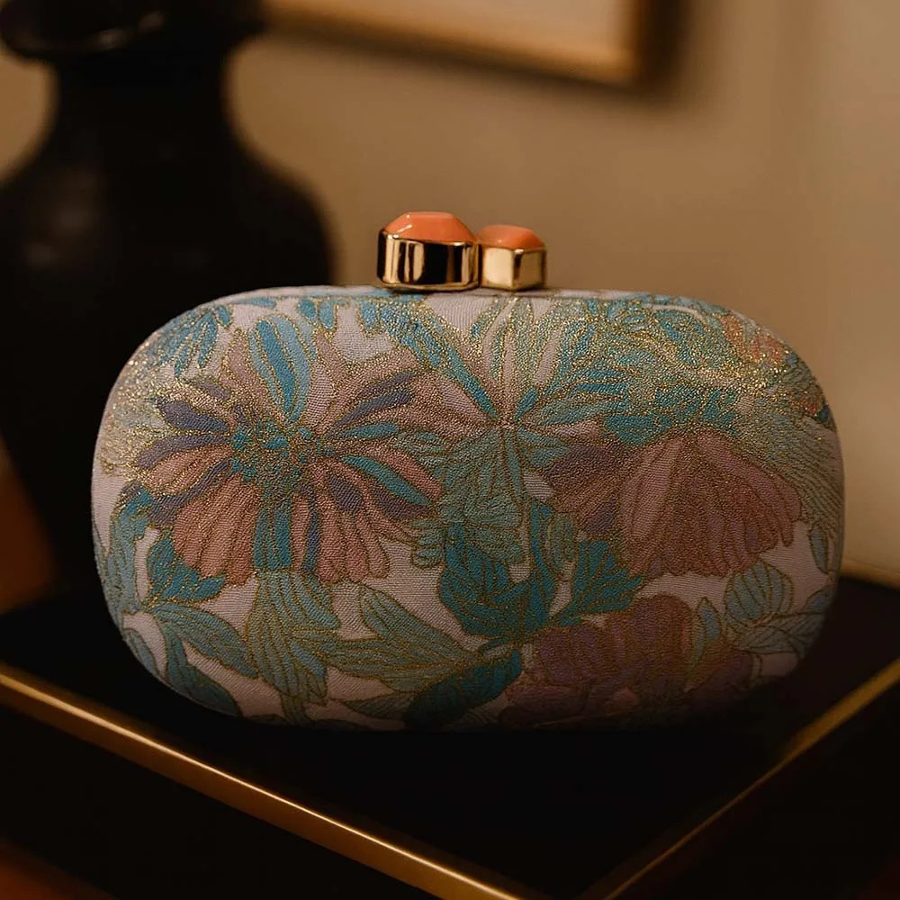 Retro Chinese Style Print Small Clutch Ladies Chain Shoulder Bag Crossbody Fashion Fine Blue Green White Womens Metal Handbags 260307