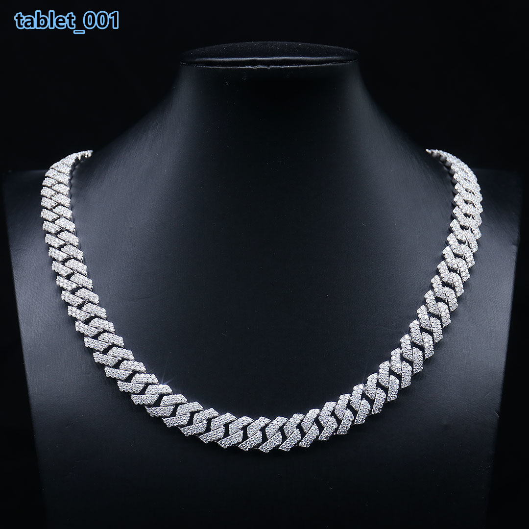 10mm Moissanite Cuban Necklace S925 Silver Necklace Moissanite Hip Hop Necklace