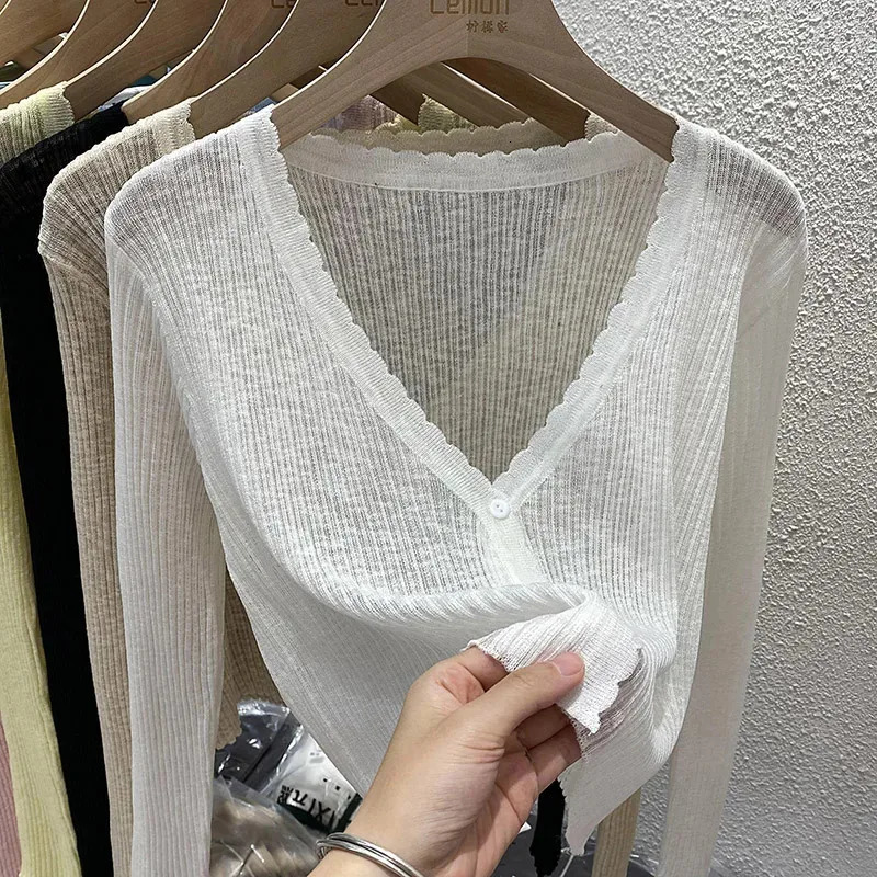 Short Ice Silk Knitted Sun Protection Cardigan Womens Thin Summer Autumn Suspender Skirt Layered Gauze Jacket 260306