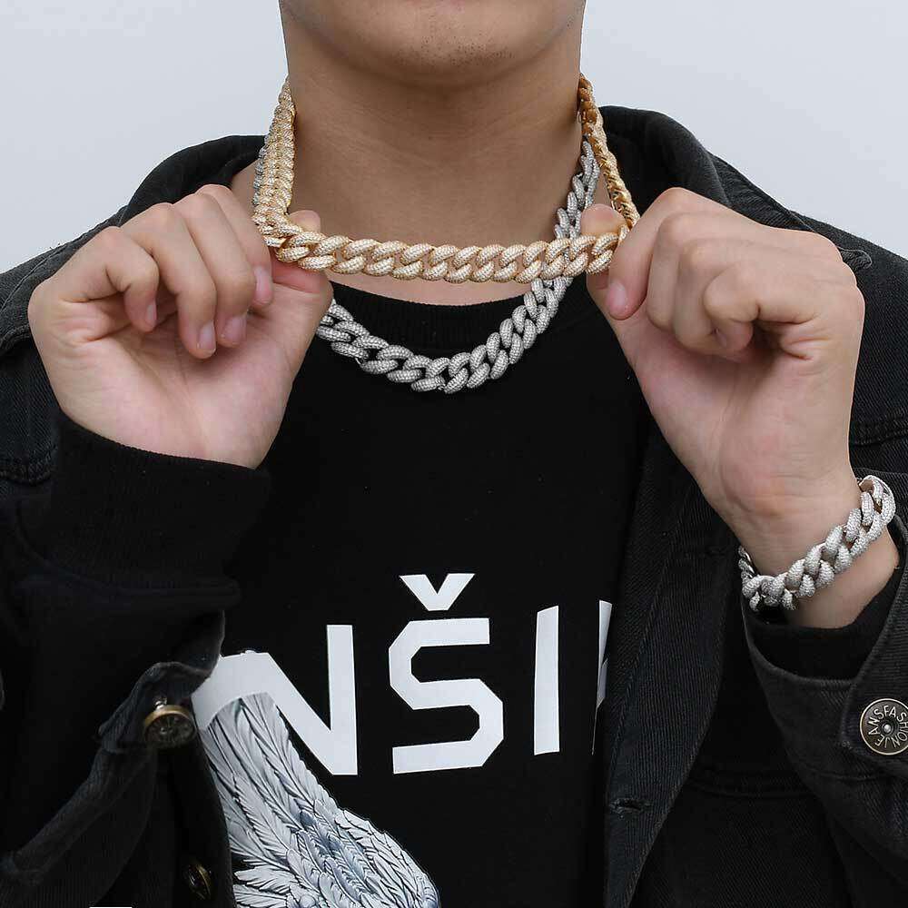 Popular European and American style micro-inlaid zirconia five-row full-diamond Cuban chain with flip clasp, high-quality personalized hip-hop necklac