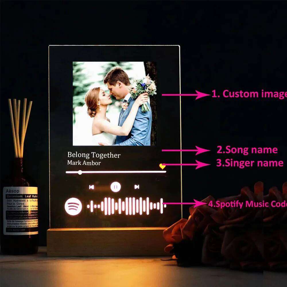 Personalised Acrylic Spotify Music Plaque with LED Night Light Mothers Day Photo frames Custom Couple Gift H260306