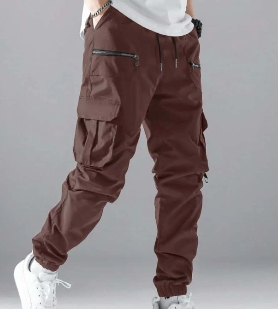 Zipper Men Flap Pocket Side Drawstring Waist Mens Cargo Pants Men Baggy Khaki Trousers Men Thin Cargo Pants Back To School 260305