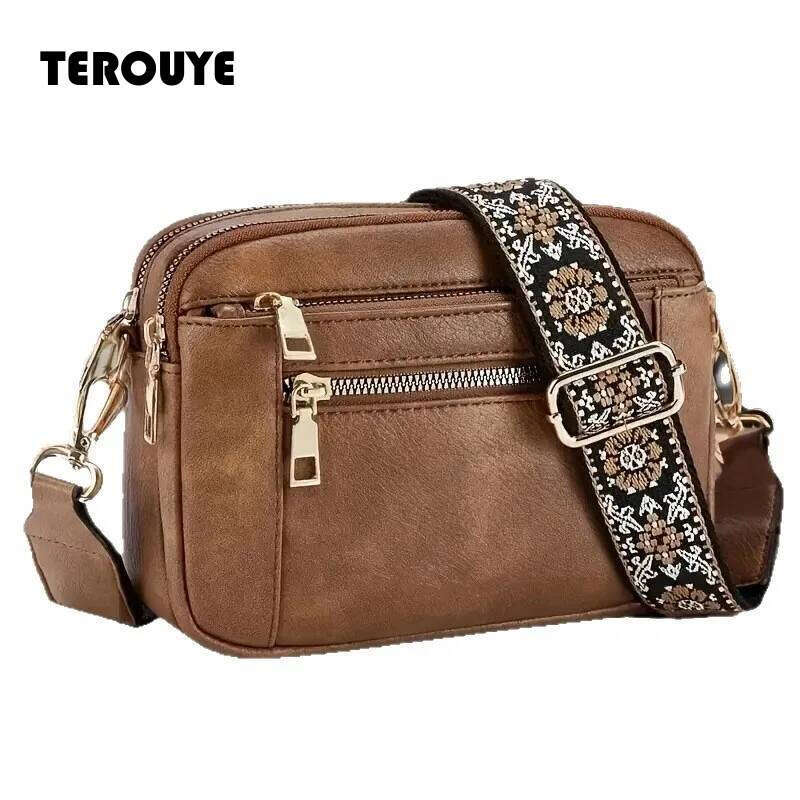 2026 Retro Fashion Classic Women's Multifunctional Zipper Shoulder Strap Crossbody Small Square Bag Suitable For Office TEROUYE