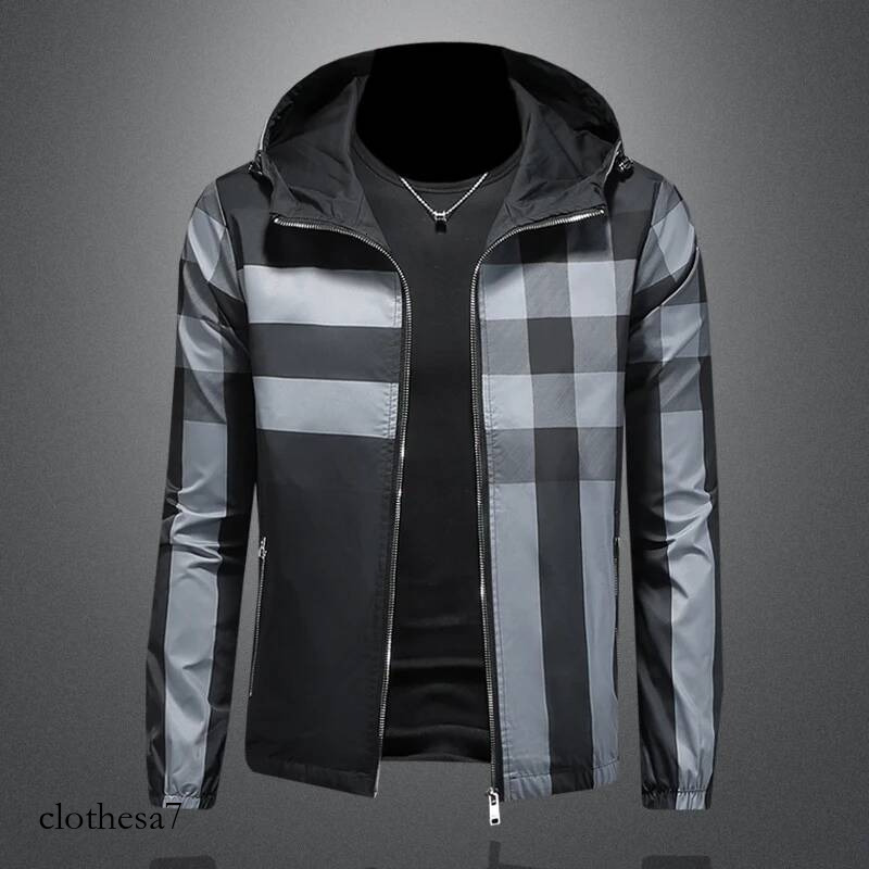 Minglu Plaid Printed Zipper Men's Jackets Luxury Spring Auutmn Hooed Casual Male Coats Long Sleeve Man Overcoats Plus Size 5XL