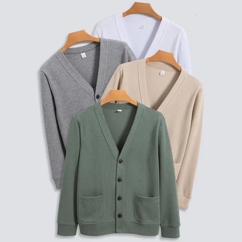 BROWON Knitted Sweater Cardigan Men Autumn Solid Casual Man Clothes Korean Fashion 80 Cotton V-Neck Collar Sweater Men 260306