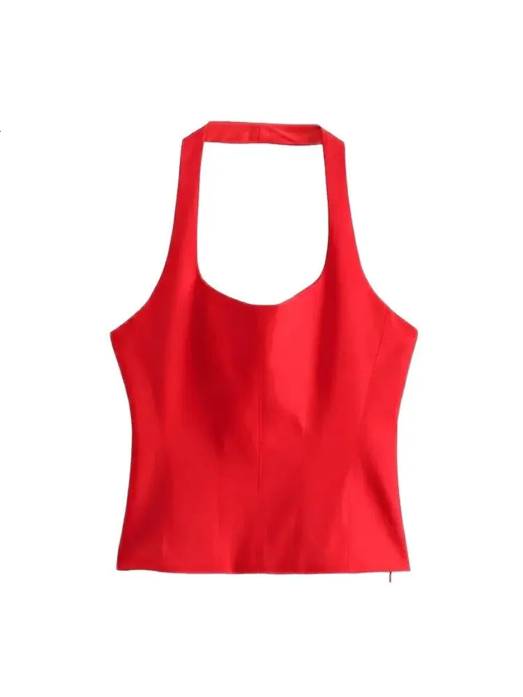 Womens Backless Halter Fitted Tank Tops Female Camis O Neck Side Zipper Sexy Fashion 260306
