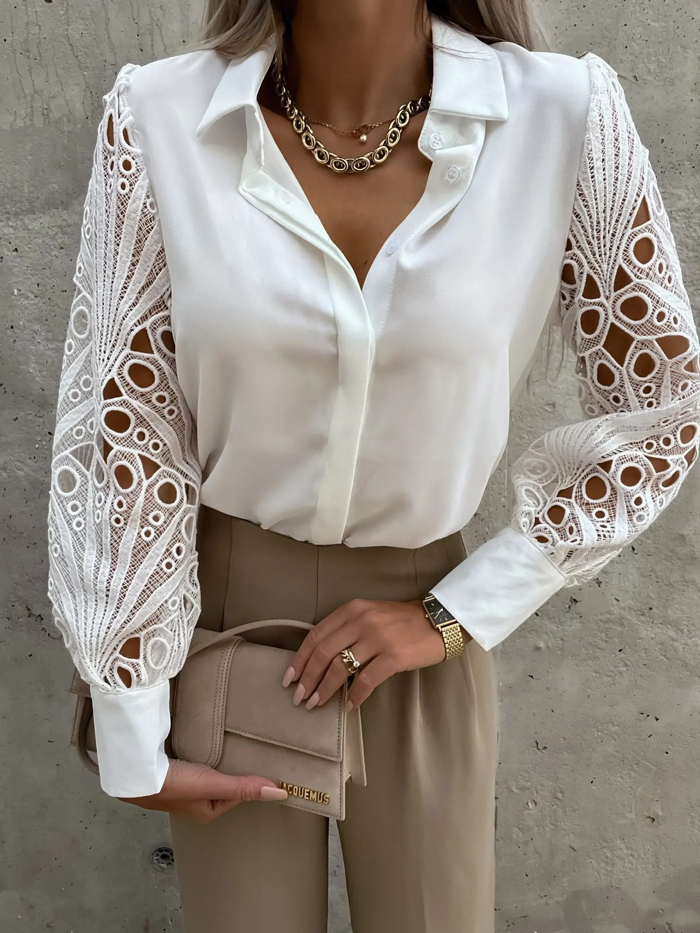 Women Elegant Solid Chiffon Blouse Spring Summer Casual Long Sleeve V Neck Loose Shirt Office Lady Tunics Oversized Tops2024 260228