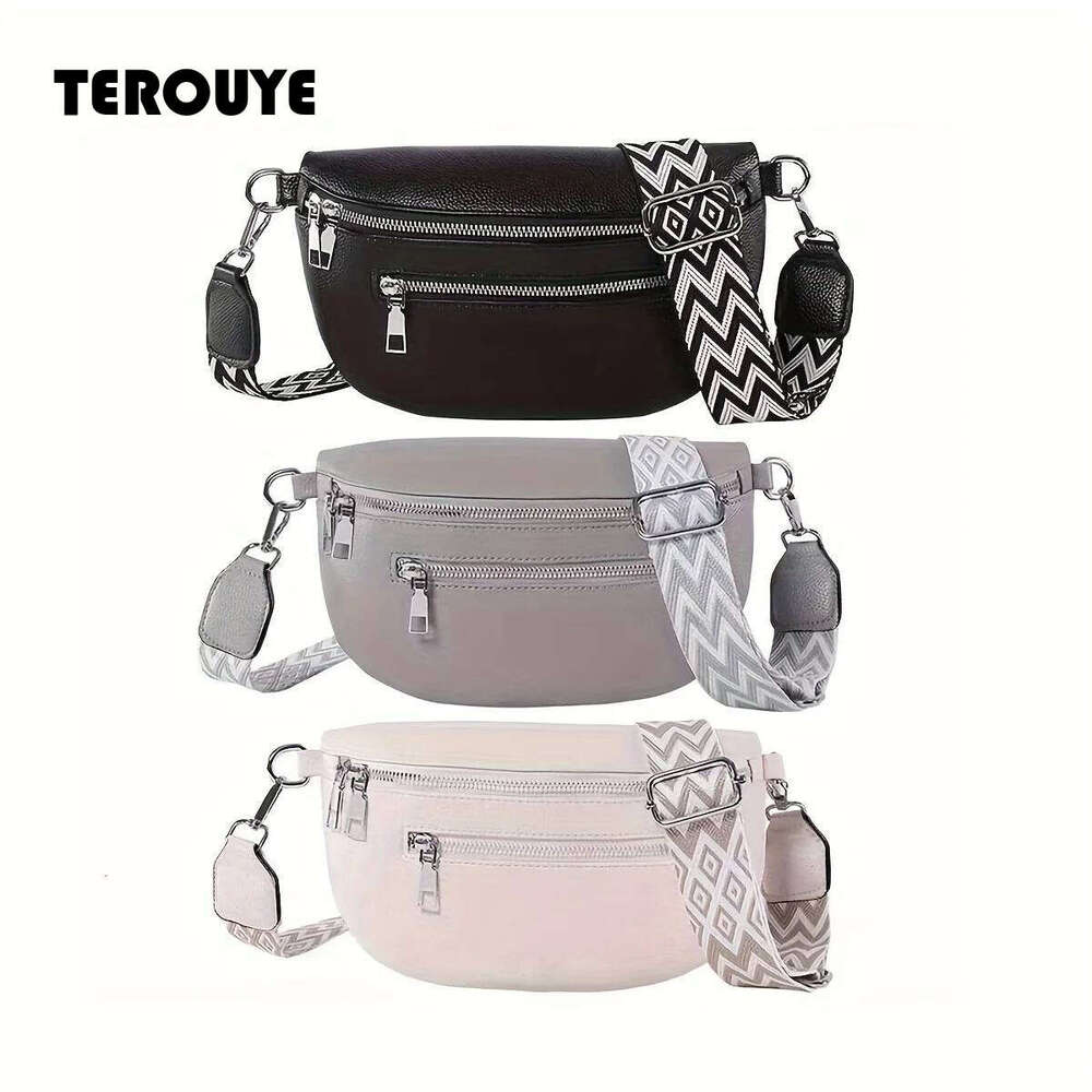Soft Leather Women's Casual Fanny Pack Saddle New Fashion Chest Single Shoulder Crossbody Bag Travel Mobile Phone TEROUYE