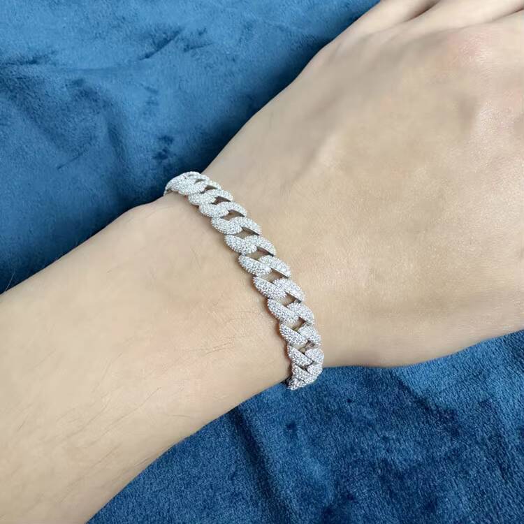 Fashion Hip Hop Iced Out Moissanite Fine Jewelry Women Bracelets Bangles 925 Sterling Silver Cuban Link Chain