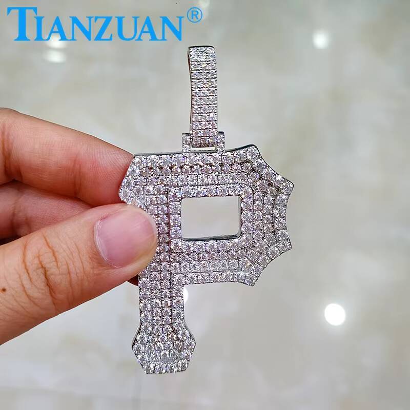 Big Size P Letters Words D VVS White Moissanite Pendant 925 Sterling Silver Hip Hop Jewelry Engagement Datting