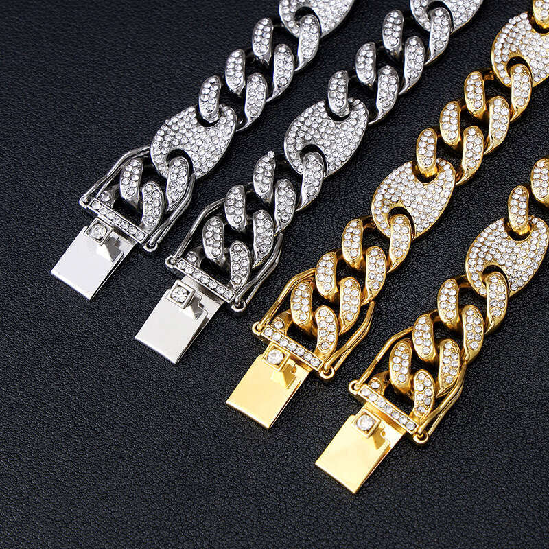 New Pig Nose Coffee Bean Cuban Chain 12mm High-Quality Box Clasp Color-Block Personalized Bracelet Hip-Hop Jewelry