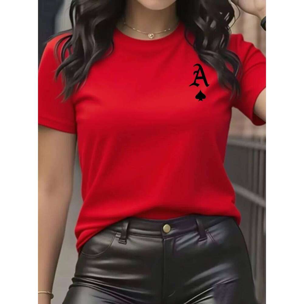 Lady Summer 100% cotton fashionable casual sports cartoon letter A-pattern printed round-neck women's short-sleeved T-shirt XJ260306