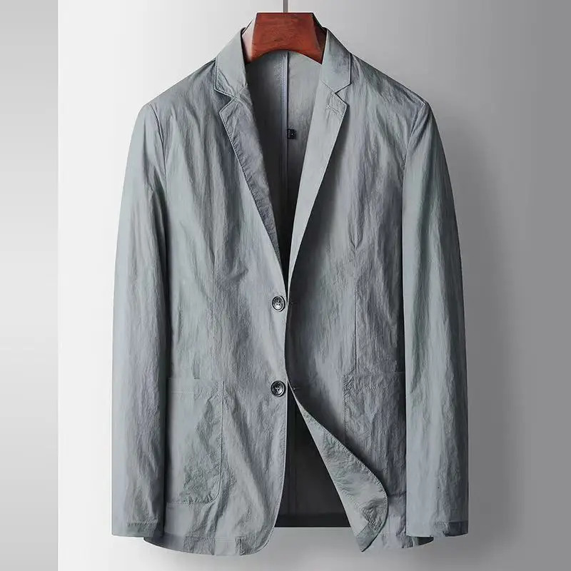 SpringSummer Mens Light Business Leisure Suit Coat Solid Color Thin Ice Silk Cool Sunscreen Suit Coat 260306