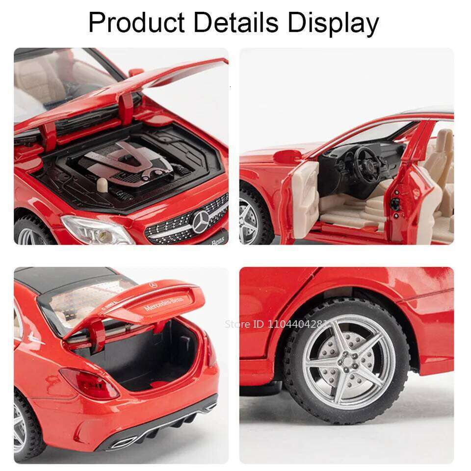 1:32 C260L E300L Alloy Diecast Model Toy Car 6 Doors Opened Sound Light Pull Back Rubber Tires Miniature Vehice for Kids Present Z260306
