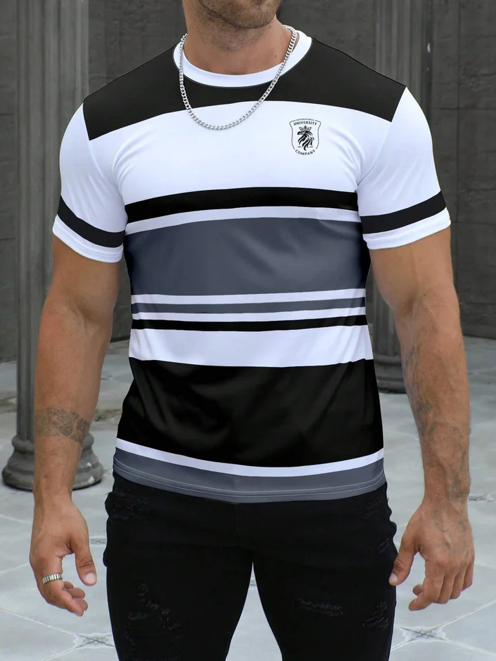 Mens striped n pattern short sleeved Tshirt quick drying breathable comfortable casual street 260228