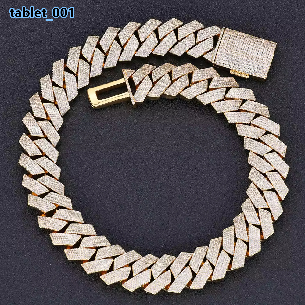 Mens 25mm Iced Prong Cuban Link Chain Silver-Plated Brass 6 ROW Moissanite Diamond Hip Hop Style Necklace