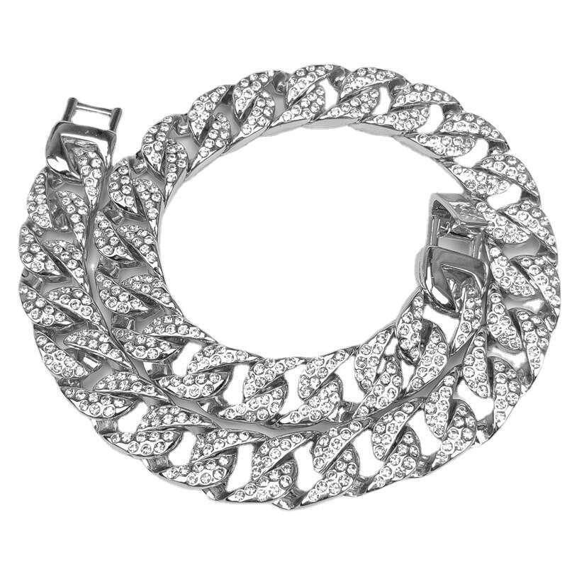 High-quality European and American original Cuban chain, trendy brand, full of diamonds, 15MM thick, exaggerated hip-hop necklace