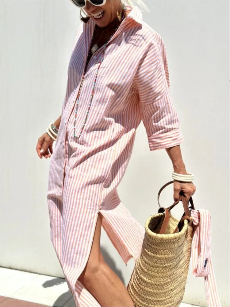 Autumn Long Sleeve Shirt Dress Elegant Belt Long Dress For Women Fashion Print Button Lapel Neck Casual Dresses Robe Femme 260306