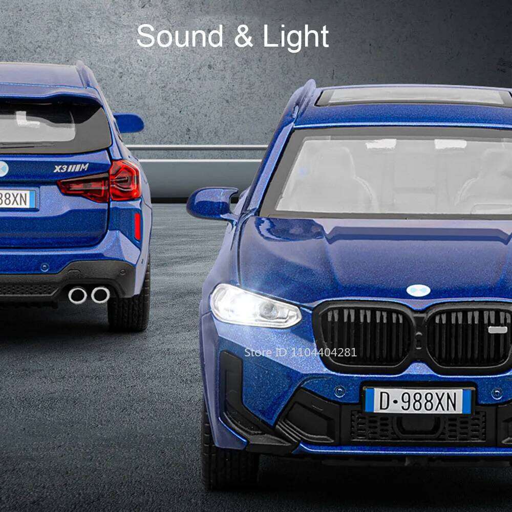 1:32 X3M M8 Miniature Model Diecast Alloy Car Toys Front Wheel Steering Sound Light Pull Back Vehices Children's Christmas Gifts Z260306