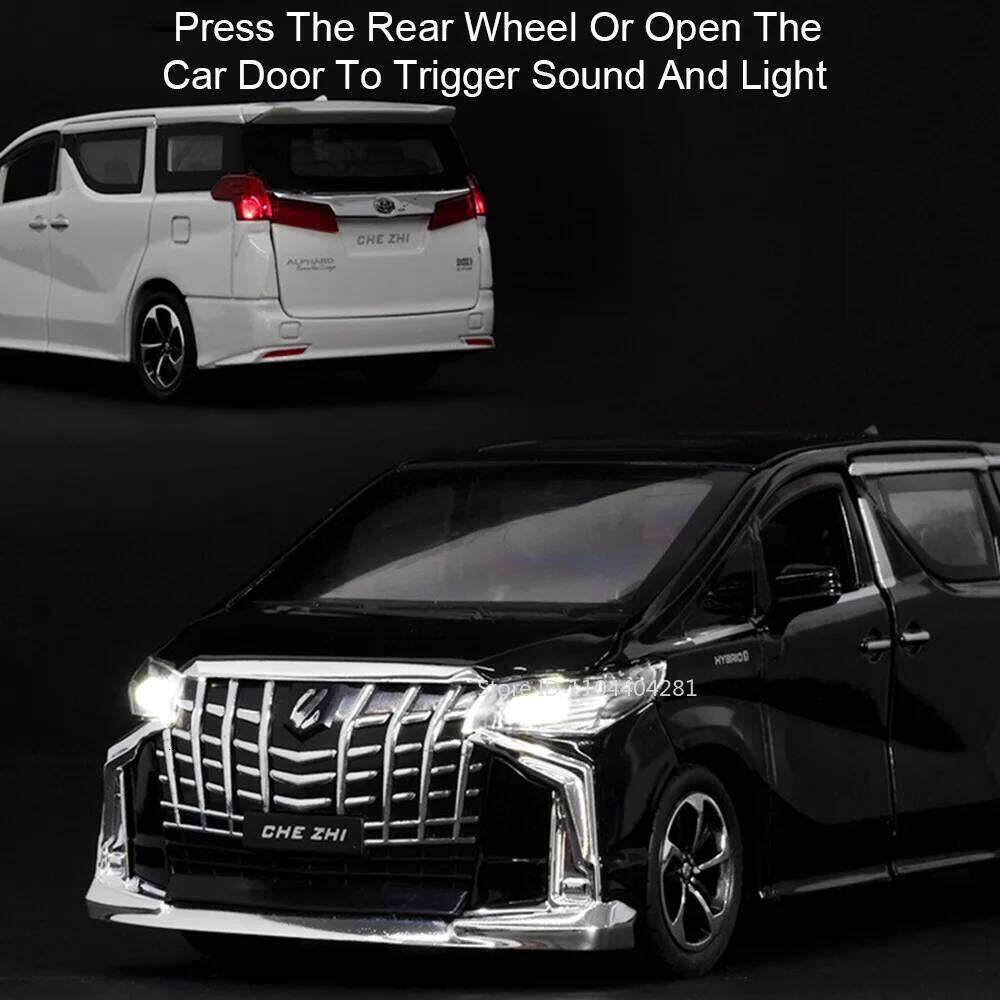1:32 Alphard Coaster Miniature Model Toys Diecast Alloy Car Doors Opened Sound Light Pull Back Trendy Ornaments for Friend Gifts Z260306