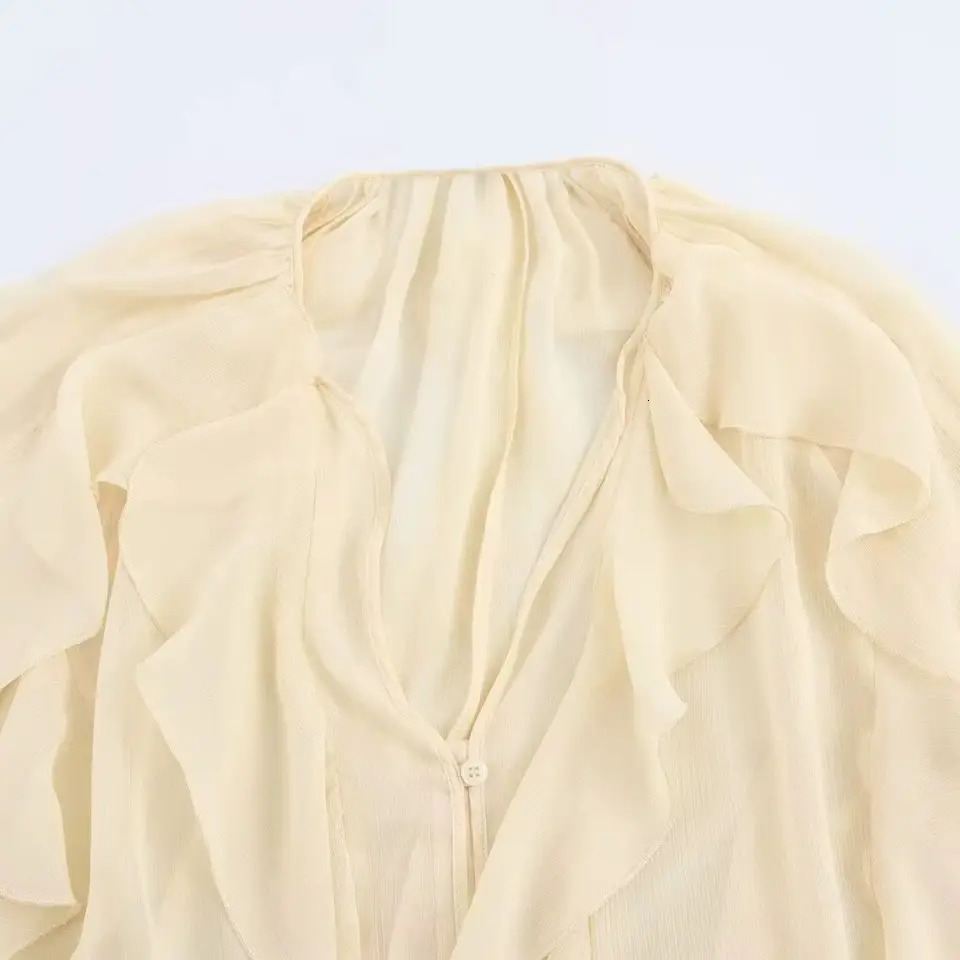 Women Casual Ruffled Shirt Women Loose Lace Up Hollow Out V Neck Tops Spring Blouses Women Clothes 4786063 260306
